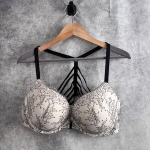 Victoria's Secret Very Sexy Push Up Bra Black Lace Floral Strappy Back 40C